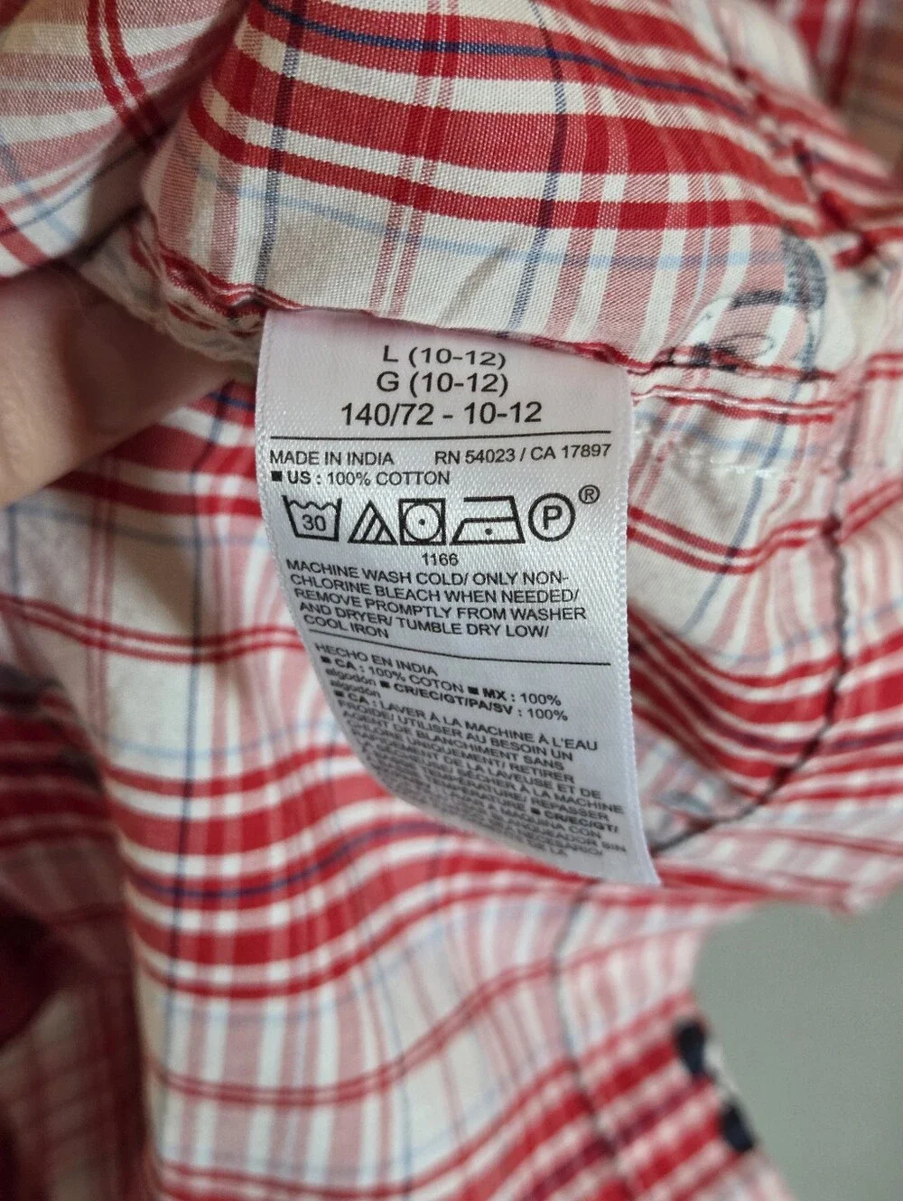 Old Navy X Disney Red Plaid Mickey Mouse Short-Sleeve Shirt- Boys Size 10-12